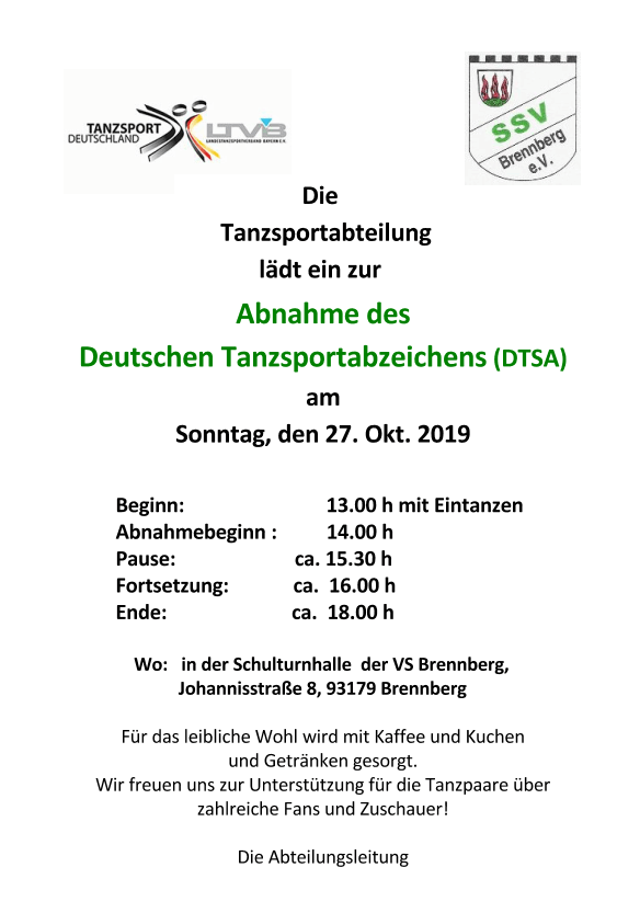 Abnahme des Deutschen Tanzsport-Abzeichens (DTSA) am 27. Okt. 2019